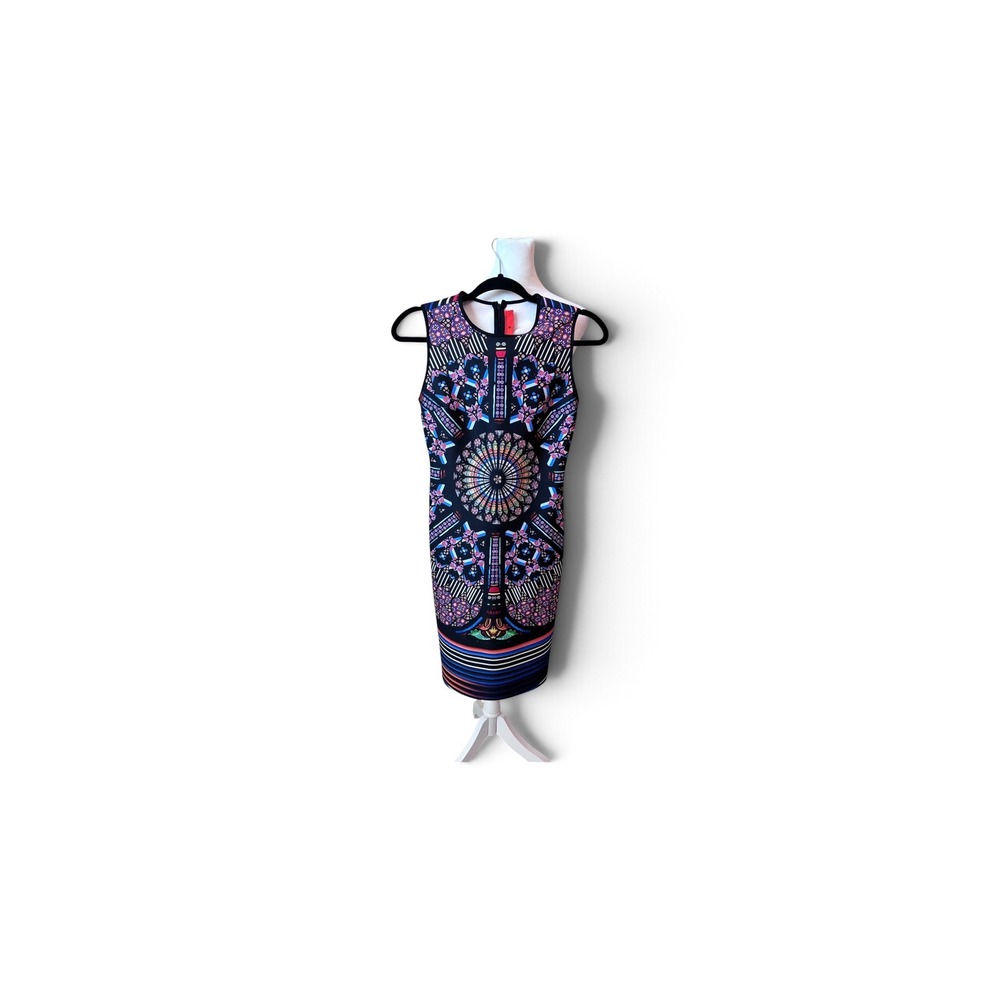 Clover Canyon Stained Glass Kaleidoscope Print Sleeveless Sheath Dress Small